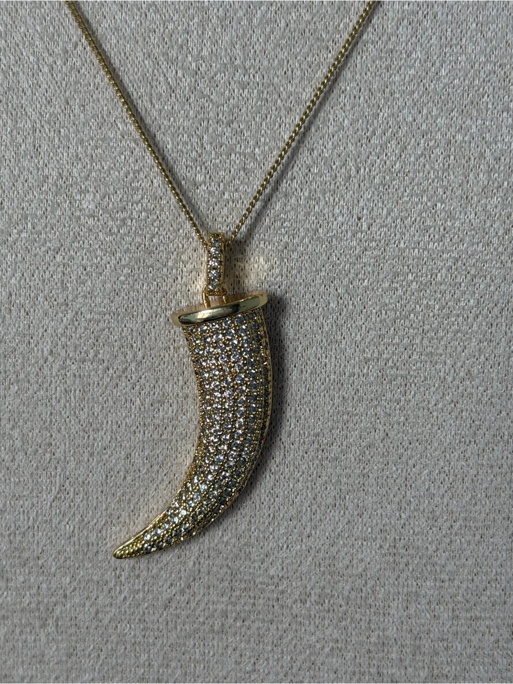 14K Gold plated Pave Horn Pendant Necklace - Women Jewelry